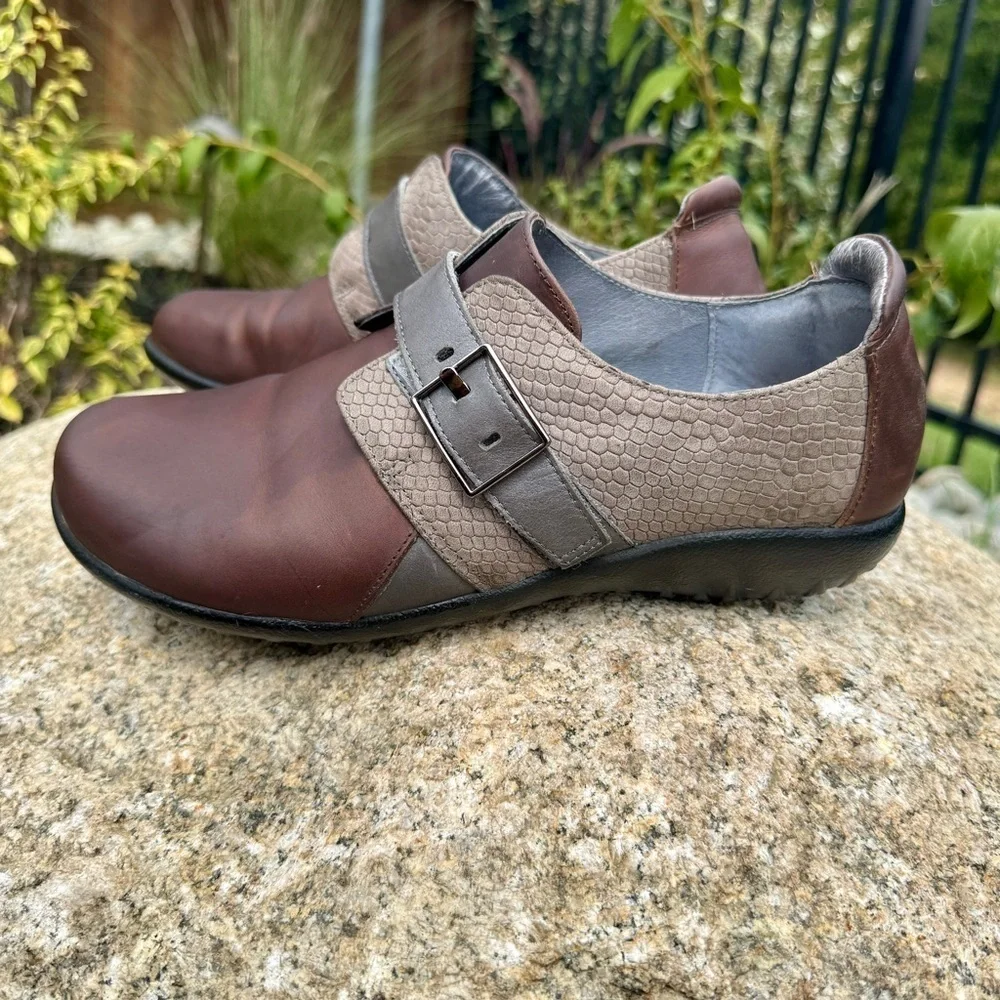 Naot Women's Tane Loafer Shoes Brown Haze Combo Sz 11 Casual Buckle Strap Comfy